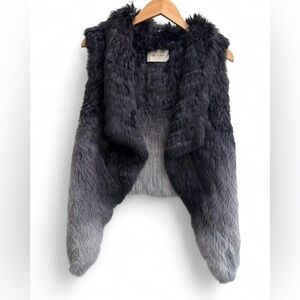 Yves Salomon Genuine Rabbit Fur Vest Asymmetrical Black Grey Ombre Size Small 36